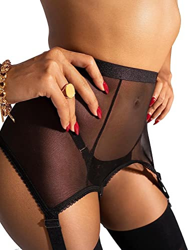 VicSec Reggicalze da donna, grandi dimensioni, reggicalze con clip, reggicalze per coscia, reggicalze con 6 reggicalze estensibili, taglie XS-2XL, Nero-hebilla De Plástico, Large-X-Large