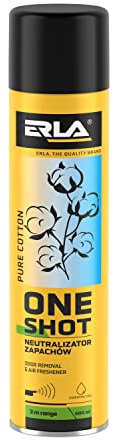 ERLA Lufterfrischer Wohnung 'ONE SHOT' 600 ml - Raumspray Mit Einer Reichweite Von 3 M - 2 in 1 Geruchsneutralisierer und Duftspray - Raumduft Spray - Air Freshener - Pure Cotton