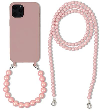 Rokmym Coque Cordon de Collier Compatible avec iPhone 12 Bracelet perlé TPU étui pour téléphone 3 en 1 Lanyard Coque en Silicone Souple avec dragonne Tendance Coque pour iPhone 12