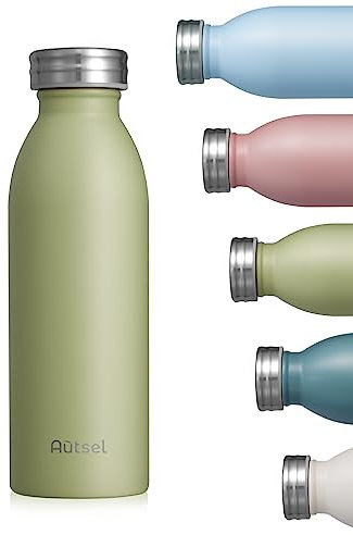Autsel Stainless Steel Water Bottle 500ml Double Walled Vacuum Insulated Metal Water Bottle Leakproof Sports Flask Bottle BPA Free