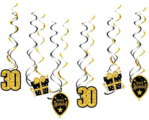 GoldRock 30 Geburtstag Deko Spiralen, 30 Geburtstag Frauen Männer Deko, Luftschlangen Geburtstag 30 Jahre, Hängende Wirbel Geburtstagsdeko 30, 30er Geburtstag Mann Hängedeko, Deko 30 Geburtstag Frau