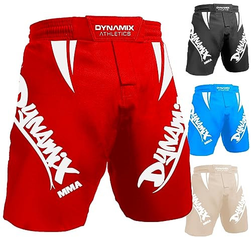 Dynamix Athletics MMA Fight Shorts Light 2.0 - MMA Grappling Kampfsport Mixed Martial Arts Hose Short für Herren (as3, Alpha, l, Regular, Regular, Rot/Weiß)