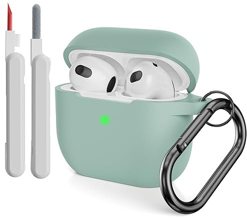 KOKOKA Funda de Silicona Compatible con AirPods 3 2021 con Kit de Limpiador, Anti-rasguños, Anti-Polvo, Funda Premium Silicona para AirPods 3.ª Generación con Mosquetón, Cloud Grey