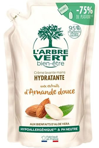 L'ARBRE VERT - L'Arbre Vert Bien Etre - Recharge Crème Lavante Mains Amande Douce Bio 300Ml - Lot De 4 - Vendu Par Lot