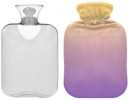 Wärmflasche mit Bezug, gelber Amethyst-Farbverlauf, Ombre, 2 Liter, Wärmflasche für Menstruationsbeschwerden, Nacken, Schulter, Rückenschmerzen, heiße und kalte Kompresse