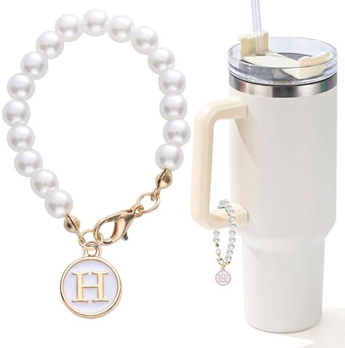 LUHOHI Dije de letra para taza Stanley, accesorios de cadena de perlas, dijes iniciales de copa Stanley para decoración de asas, botella de agua, joyería, vaso, lindo, simple, moderno, personalizado,