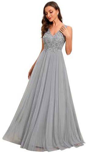 Ever-Pretty Prom Dresses for Women Sleeveless V Neck A-Line Wedding Guest Dresses Grey 8