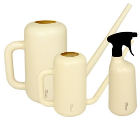 MePla - Set Gießkanne Pilea 3,8L + 1.8L + Sprüher 1,0L - Elfenbein, wetterfest aus UV-beständigem Kunststoff
