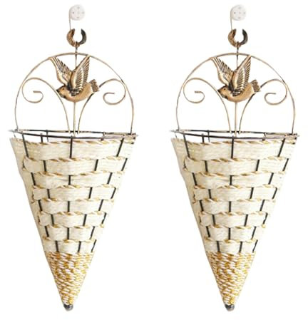2 Stück Wandkorb Hängend, Dekorativer Hängekörbchen, Gemüsekorb Wandkorb Pflanzkorb mit 1 Haken, für Garten Balkon Wanddekoration(Weiß, 30x14x7,5cm)
