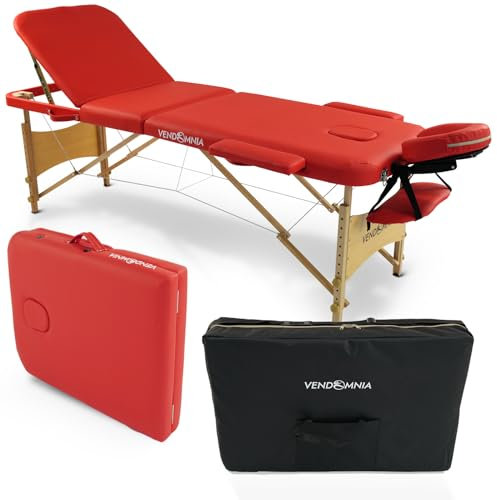 VENDOMNIA Mobile Massageliege - Holzfüße mit 3 Zonen höhenverstellbar inkl. hochwertiger Kopfstütze Tasche Armlehnen - Farbwahl Klappbar, Massagetisch Massagebett Massagebank Behandlungsliege