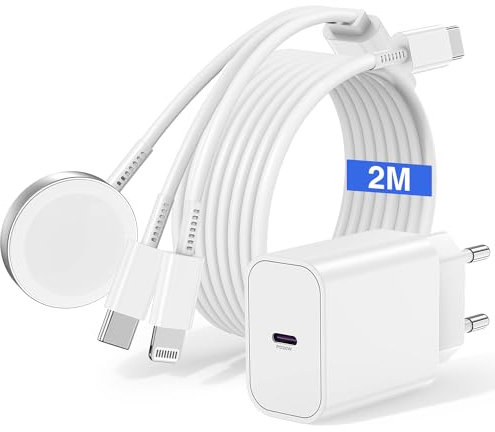 3 in 1 Ladekabel für Apple Watch und iPhone,Original iPhone Kabel USB C 2m mit Ladegerät,Typ C Adapter Stecker und Lightning Kabel für iPhone 16/15/14 Pro Max/Plus/13/12,iWatch Series SE/10/9/8/7/6/5