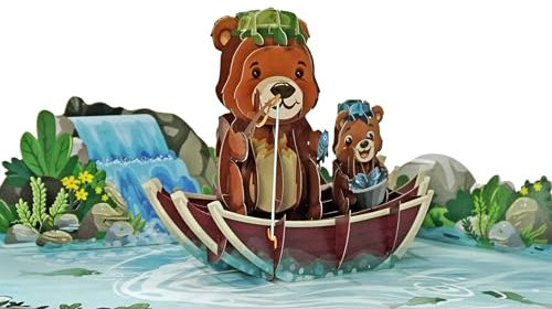 CUTPOPUP Bärenfischen - Karte Vatertag, Geburtstagskarten für Männer, Geburtstagskarte Mann, Geburtstags-Pop-Up-Karte, 3D-Grußkarte (Bear Fishing) US8-SD192DE