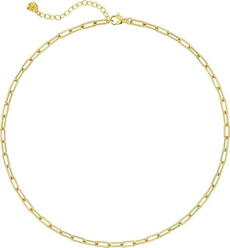 Jenosy 18K Vergoldete Damenhalskette - Kette mit Büroklammern, Gold, Handmade Choker, Hypoallergene Goldkette für Frauen