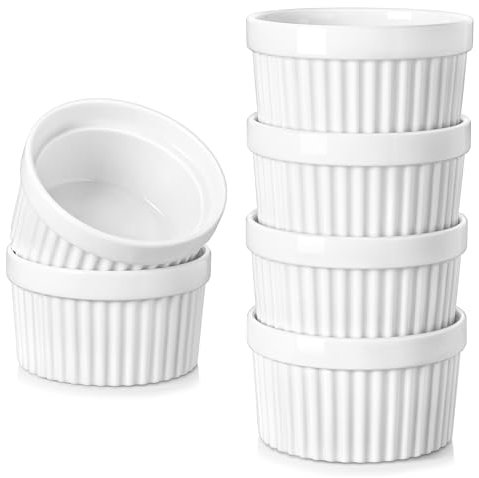 vancasso RAMEKINS Moldes para Soufflé, 6 Ramequines de Gres, 320ml Juego de 6 moldes para Tartas, Mini Cuencos para Postre, Aperitivos, Apto para Lavavajillas, Microondas y Horno, Blanco