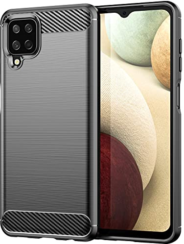 owlhold Coque pour Samsung Galaxy A12 / M12, Housse Premium TPU Souple Texture Fibre de Carbone Etui Protection Téléphone Antichoc, Anti-Rayures, Anti-Dérapante, Silicone Case Bumper, Noir