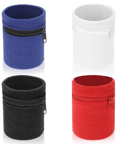 4 Stück Schweissband Handgelenk Handgelenktasche Sport Handgelenk Schlüssel Tasche, Schweißbänder Handgelenk Beutel Damen Herren mit Reißverschluss, für Joggen, Gassi gehen, Fahrrad, Laufen und Yoga