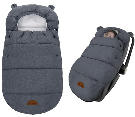 Baby Fußsack Winter für Babyschale Einschlagdecke Wasserdicht Universal Winterfußsack Babyfußsack aus Warmem Thermofleece für Kinderwagen Autositz und Buggy (Grau)