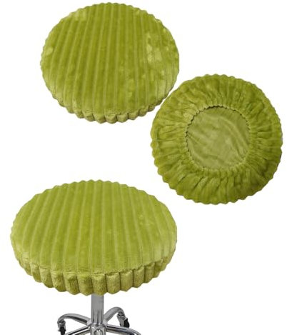 Bestenrose Hockerbezug Rund 2 Stück Plüsch gestreift Bezug für Barhocker Stuhlhussen PU Sitzkissen Bürostuhl Hocker Bezug Sitzkissenbezug für Esszimmerstühle Runder Hocker (Grün, X-Large)