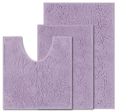 UHOUSEST Badematte rutschfest, Weicher Badezimmerteppich-Wasserabsorbierend Badematte, Maschinenwaschbar Badvorleger, für Badewanne und Toilette-Lavendel Lila 3 Stück