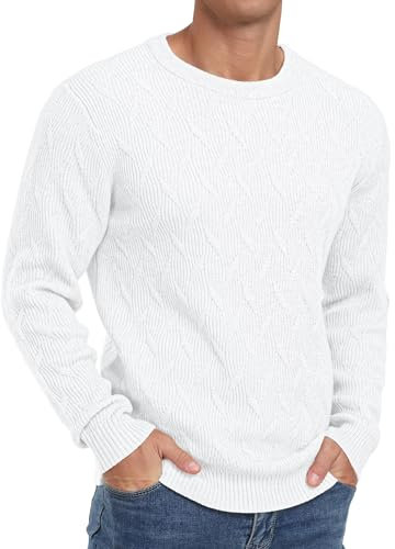 Sailwind Men's Jumpers Crew Neck Warm Pullover Sweater for Men Long Sleeve Soft Jumper for Men Knitwear Sweatshirt Tops (White, XL)