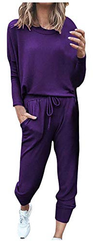 AMDOLE Trainingsanzug für Damen, komplettes Set, Loungewear-Set, Sweatsuits, Übergröße, einfarbig, Langarm-Shirts, hohe Taille, weites Bein, Jogginghose, warm, gemütlich, weich, Nachtwäsche, Urlaub,