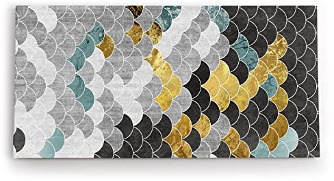 Paul Sinus Wandbild 120x60cm – Moderne Schuppenmuster in Gold, Türkis und Grau für stilvolle Innenräume