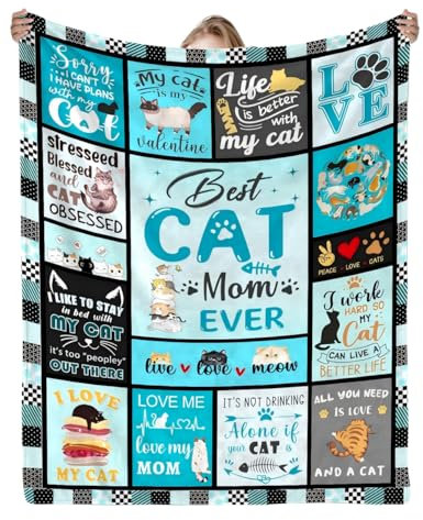 Enthusiasm Katzen-Mam-Decke, Katzenliebhaber-Geschenke für Frauen, Katzengeschenke, Überwurfdecke für Katzenliebhaber, lustiges Geschenk mit Katzenmotiv (150 x 200 cm)