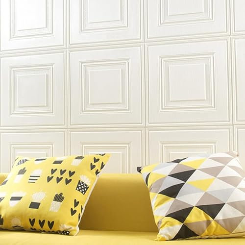 Camiraft White Peel and Stick Wall Panels Self Adhesive Wood Effect Wallpaper 70X70cm 10PCS Removable Wall Tiles 3D Tile Brick Wall Sticker Waterproof PE Foam Panel