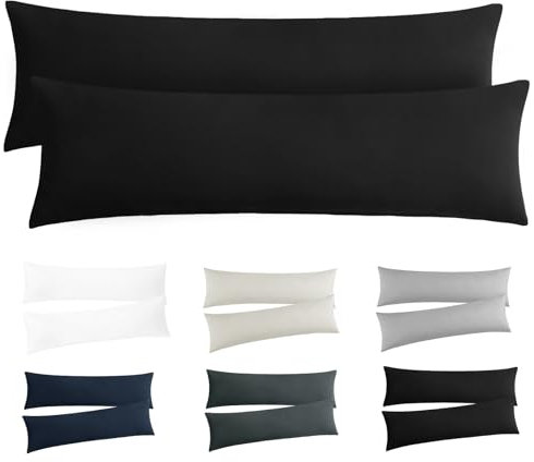 RUIKASI Kissenbezug 40x145 Schwarz 2er Set - Oeko Tex Seitenschläferkissen Bezug 40 x 145 cm mit Reißverschluss aus Mikrofaser, Seitenschläferkissenbezug 145x40 Pillow Case Pillow Cover