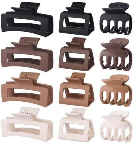 SMKSL 12 Pcs Hair Clips for Women 3 Styles Small Medium Large Claw Clips for Thin Thick Curly Hair, Strong Hold & Non-Slip Hair Clips, Stylish Matte Hair Accessories Ideal Gifts for Women (Brown)