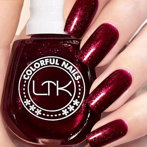 Glitter Nail Polish - Wine Red Nail Varnish - Long lasting & Quick Dry Sparkly Burgundy Nail Polish -High Glossy Shimmer Non Chip Nail Varnish No Need UV for Women Nail Art DIY