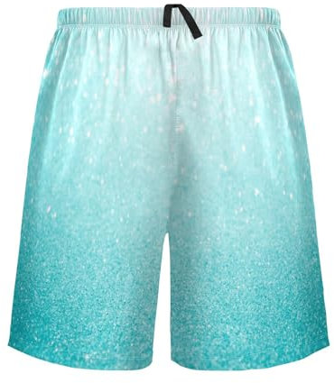 RPLIFE Ananas-Schlafhose für Herren, lässig, Stretch, Basketball-Shorts mit Taschen, Blaugrün, Hellblaues Glitzer, S