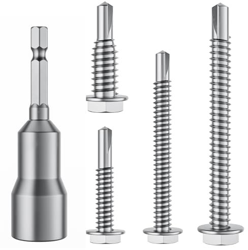 113 Pcs M4.8 Stainless Steel Self Drilling Hex Head Screws Assortment Kit, Self Tapping Screws with Hex Socket for Metal,Wood, Pvc,Plasterboard and Number Plate