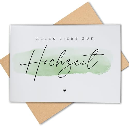 Lovely Cards - Alles Liebe zur Hochzeit - Premium Karte zur Ehe - Hochzeitskarte - Glückwunschkarte - Geschenkideen zur Hochzeit, Grußkarte Just Married Wedding Herz DIN A6 in Eukalyptus, Umschlag