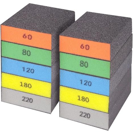 MANICAF 10 Stück Schleifschwamm, Schleifschwamm Holz 5 Körnung (60/80/120/180/220), Schleifblock Schleifpapier Holz Waschbar und Wiederverwendbar Geeignet zum Polieren von Verschiedenen Materialien