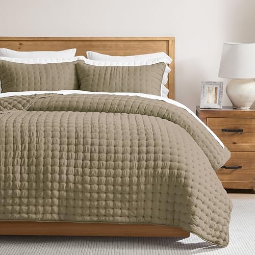 WDCOZY Steppdeckenset für Einzelbettgröße, mit Kissenbezug, leicht, weich, Tagesdecke, Überdecke, Bettdecke, alle Jahreszeiten, 2-teilig, Taupe, 172,7 x 228,6 cm