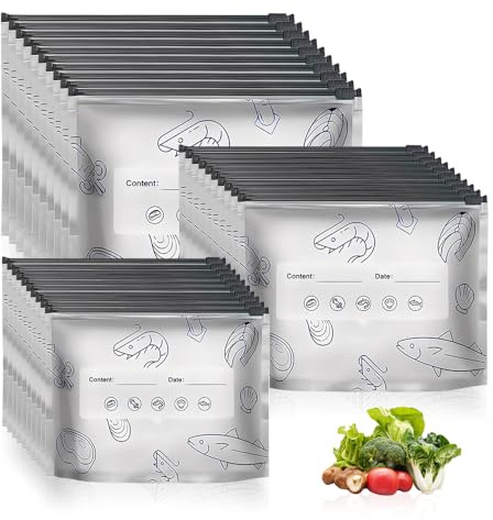 HMCEY 30 Pezzi Sacchetti Congelatore con Zip,Sacchetti Freezer Riutilizzabili,Sacchettis Alluminio per Alimenti,Buste Alimenti Richiudibili Piccole,Buste Chiusura Ermetica,Sacchettis Sandwich Plastica