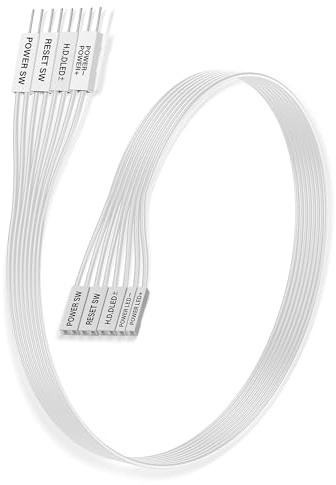 ELFJMZP Frontpanel Verlängerungskabel für Mainboard JFP1 | 2 Sätze Flachbandkabel 24AWG XH2.54, POWER SW, RESET SW, HDD LED ±, POWER LED ±, Weiß 100cm, für ATX/Micro-ATX PC Gehäuse Modding