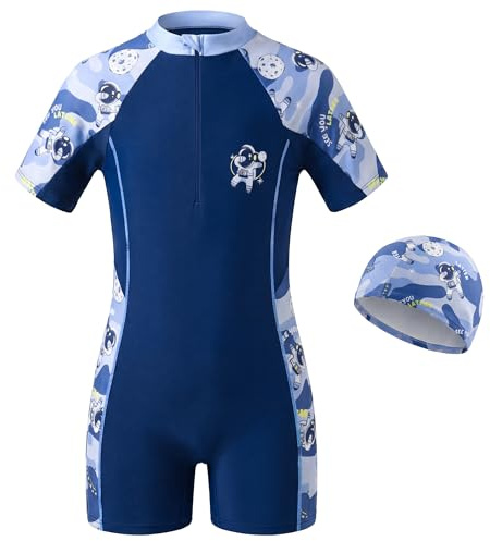 Tokeya Boys Swimming Costume One Piece Kids Swimsuit 9-10 Years, Navy Blue