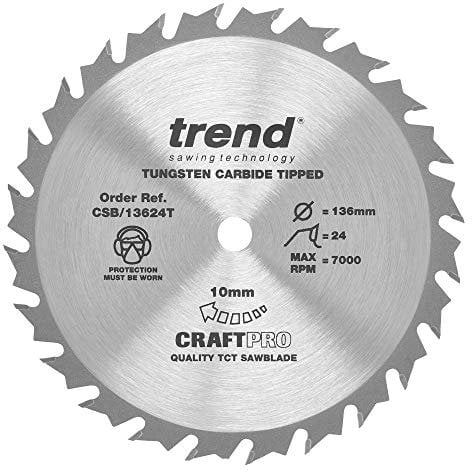 Trend Wood Cordless Circular Saw Blade, 136mm Diameter, 10mm Bore, 24 Teeth, 1.5mm Kerf, +15° Hook, TCT, Medium Finish, CSB/13624T