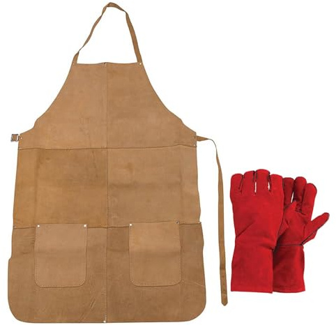 Dapetz ® Welder Apron & Gauntlet Gloves 350mm Leather Heat Resistant Apron Gauntlets For Fireproof Barbecue, Tig, Mig, Stick Welder, Forge, Fireplace, Wood Stove, BBQ, Oven