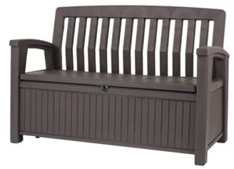 Keter Kissenbox, regenfest, Gartenkissenbox Patio Bank, Espresso braun, 138,6 x 63,5 x 88 cm, 227 L, Kissenbox wetterfest