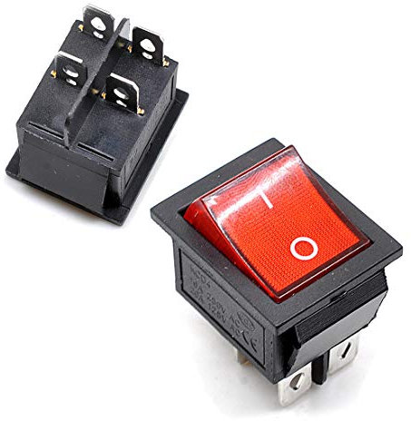 Oiyagai 10 Pezzi Interruttore a Bilanciere DPST 4 Pin con Luce Rossa, Pannello On-Off, 16A/250V 20A/125V KCD4