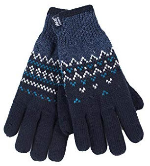 HEAT HOLDERS - Damen Winter Fleece Strick Elegant Norwegermuster Handschuhe (S/M, Navy (Trondheim))