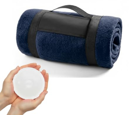 FUN FAN LINE | Weiche Anti-Pilling Fleece Decke für Sofa & Reisen (130x160 cm) + Wiederverwendbarer Handwärmer | Thermo-Kuscheldecke mit Tragegriff | Dicke Winterdecke für Outdoor (Blau)