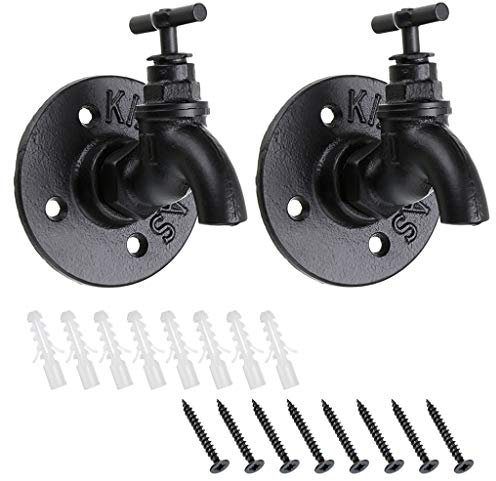 BTSKY 2PCS Vintage Industrial Iron Pipe Coat Hat Hook - Wall Mounted Pipe Hook Hanger Holder Hanging Storage Rack for Robe, Towel, Bag, umbrella, Antique Home Decoration Decor, Water-tap Design