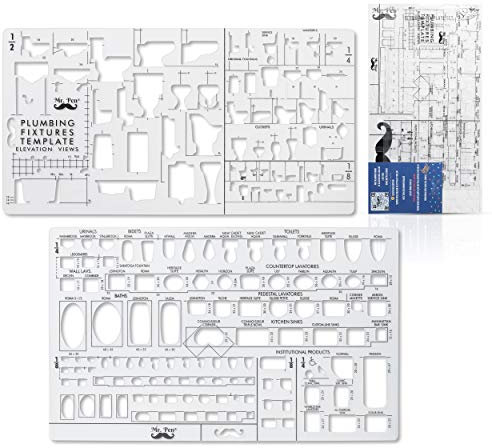 Mr. Pen- Sanitärschablone, architektonische Vorlagen, Badezimmer-Vorlage, Toilettenschablone, Zeichnungs-Werkzeug, Zeichnungs-Vorlage, Schablonenarchitektur, Schablonen, Sanitär-Befestigungen
