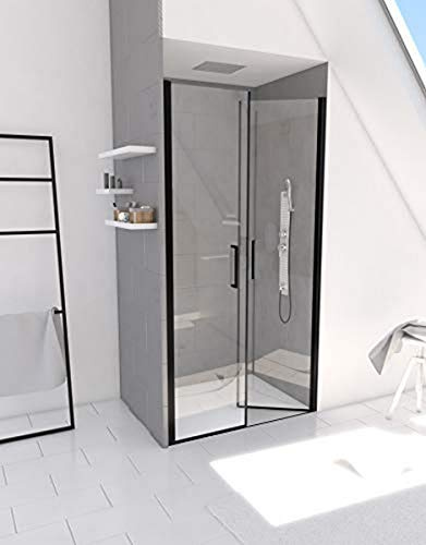 Porte de Douche Double Battant 80x200cm - Verre Trempé Transparent 6mm - Profil Noir Mat