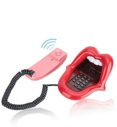 Neuheit-Telefon, multifunktionales rotes großes Zungenform-Telefon Tischtelefon Altmodisches Festnetztelefon Antikes Dekorationstelefon für Home Office