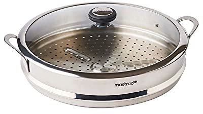 Mastrad F63880 O'Wok – si adatta con il Wok O'Wok Gourmet-Cucina, sano e veloce in acciaio inox, cestello a vapore + coperchio 32 cm di diametro